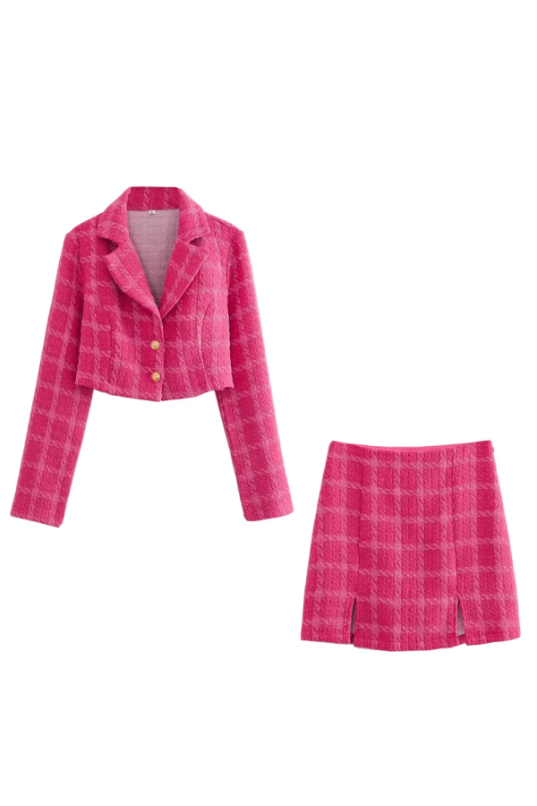 Plaid Suit & High Waist Skirt