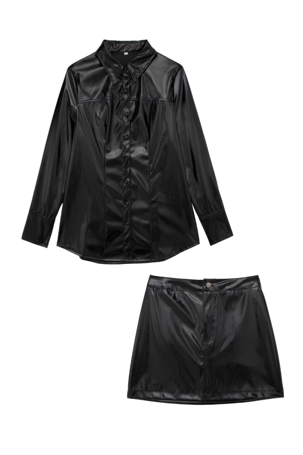 Faux Leather Shirt & Skirt (Sold Separately)